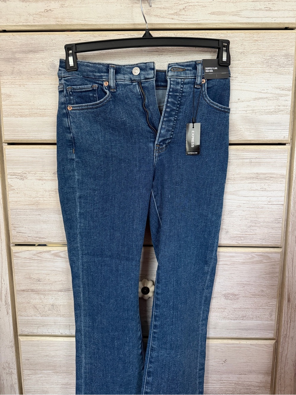 Express High-Rise Flare Cropped Leg Jeans - Dark Blue